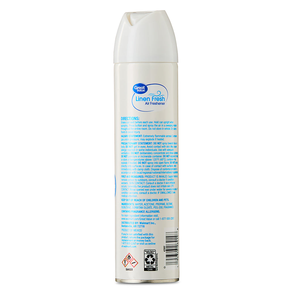Great Value Aerosol Air Freshener, Linen Fresh