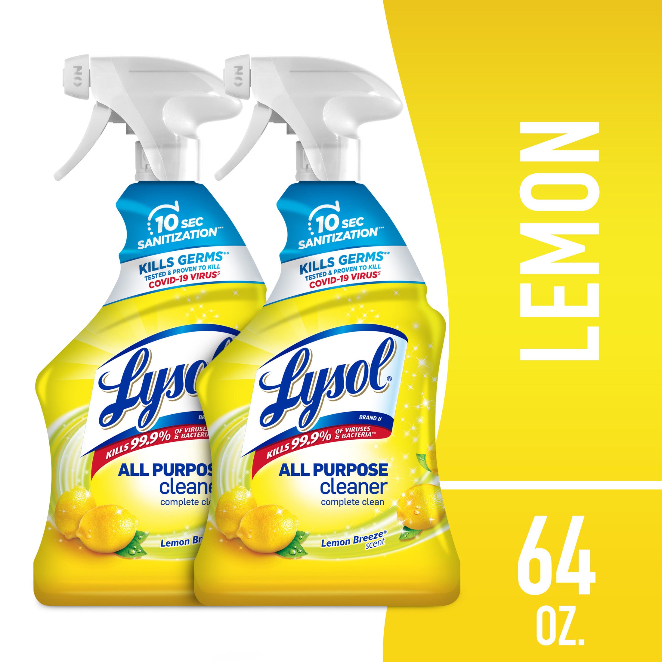 Lysol All Purpose Spray Cleaner for Sanitizing and Disinfecting, Lemon, 32 oz, 2 pack