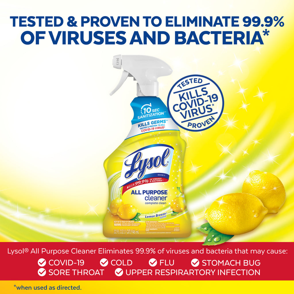 Lysol All Purpose Spray Cleaner for Sanitizing and Disinfecting, Lemon, 32 oz, 2 pack