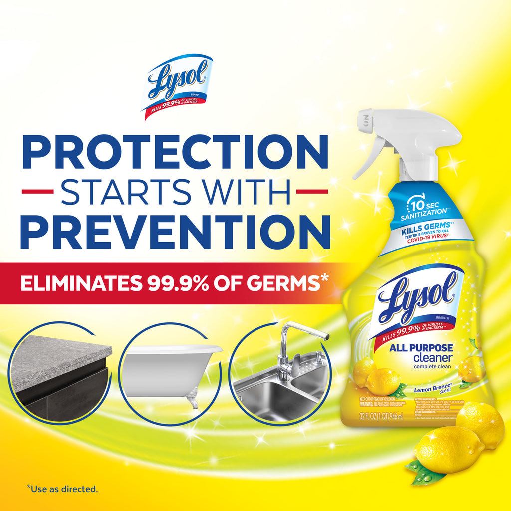 Lysol All Purpose Spray Cleaner for Sanitizing and Disinfecting, Lemon, 32 oz, 2 pack