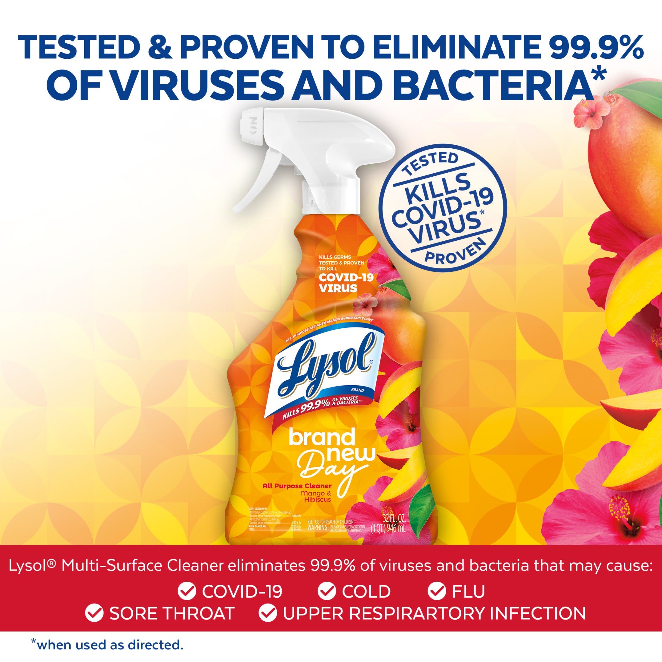 Lysol Brand New Day Bathroom Cleaning Foamer Aerosol, Mango & Hibiscus, 32 fl oz