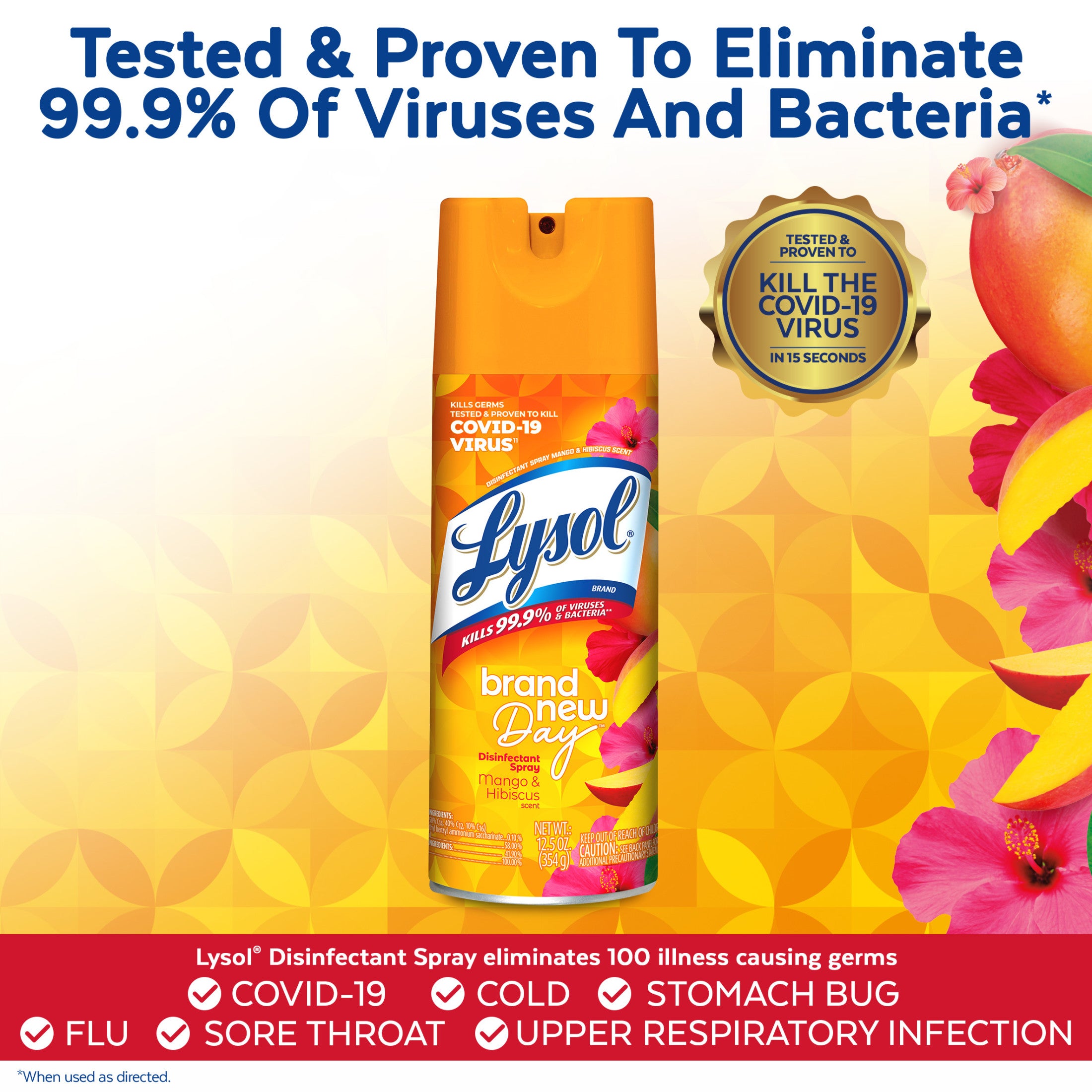 Lysol Disinfectant Sanitizing and Antibacterial Spray for Deodorizing, Mango & Hibiscus, 12.5 fl oz