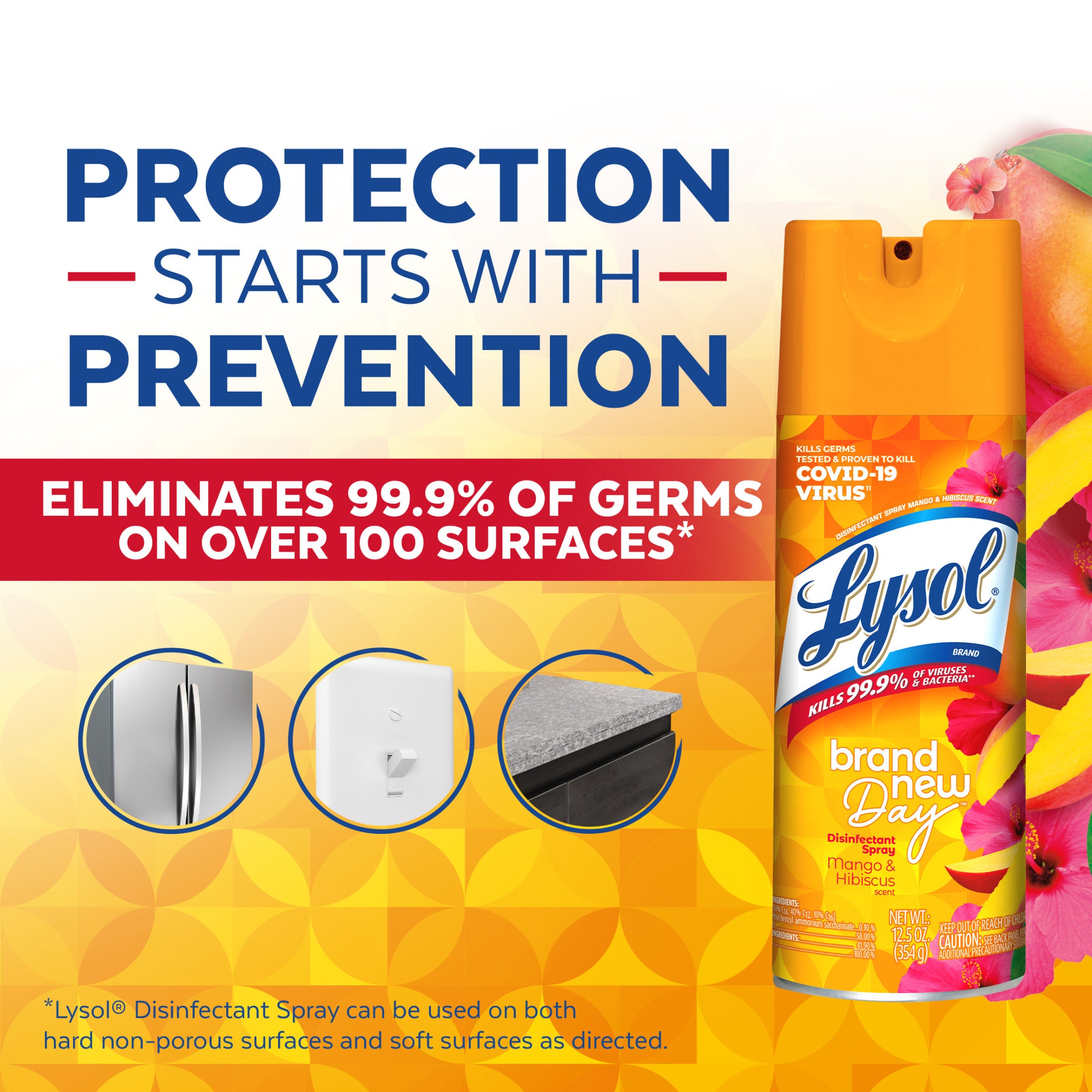 Lysol Disinfectant Sanitizing and Antibacterial Spray for Deodorizing, Mango & Hibiscus, 12.5 fl oz