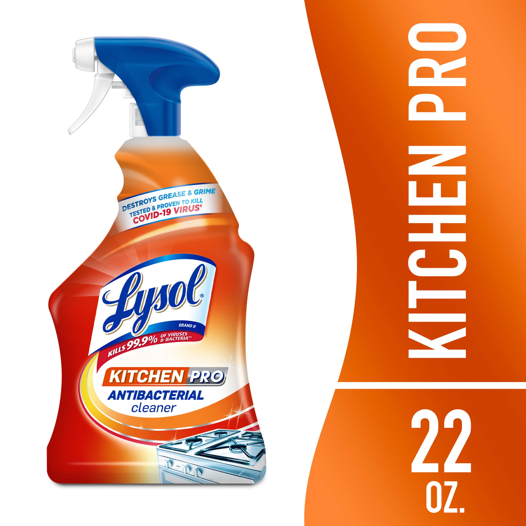 Lysol Kitchen Pro Antibacterial Cleaner Spray for Kitchens, Countertops, Ovens, and Appliances, Citrus Scent, 22 oz