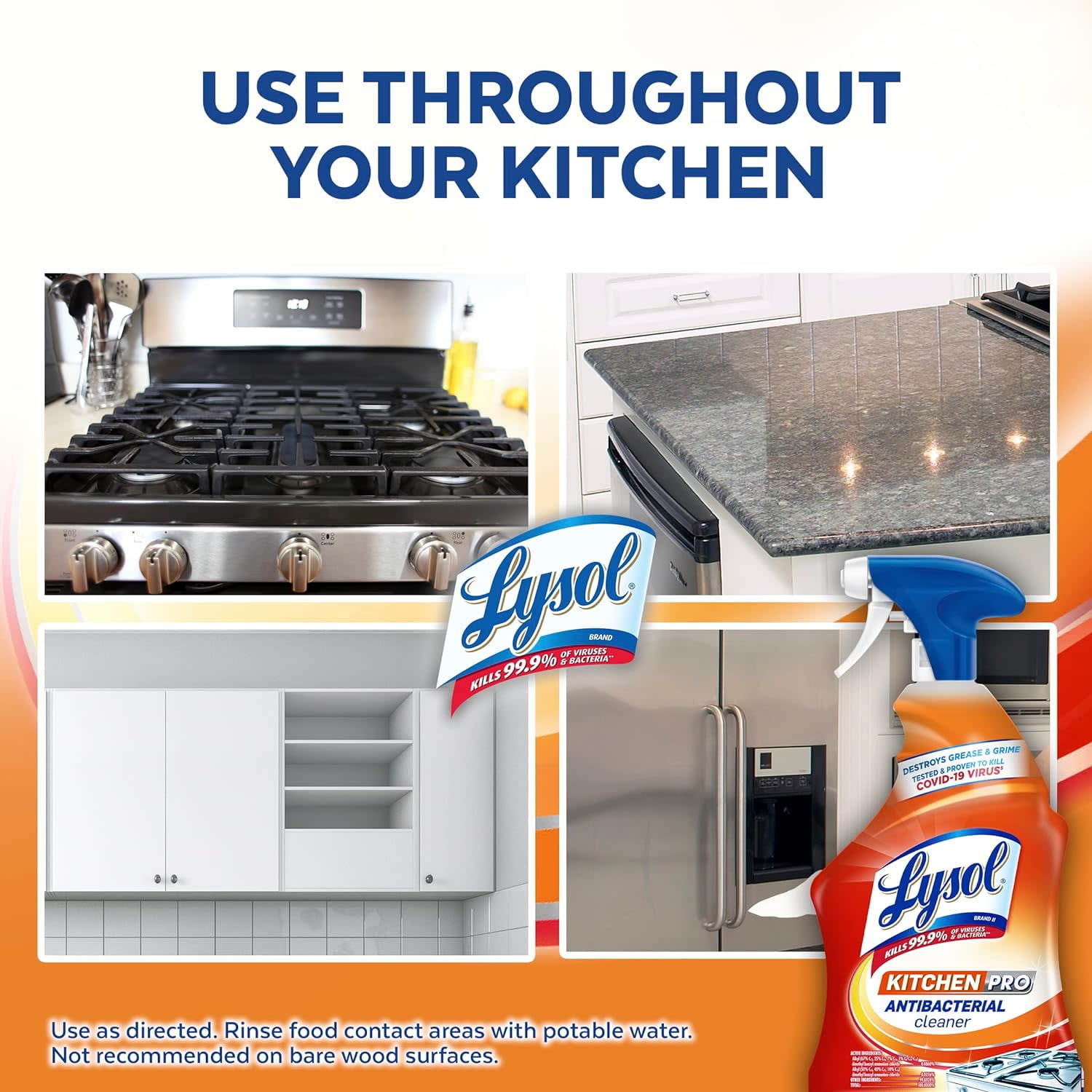 Lysol Kitchen Pro Antibacterial Cleaner Spray for Kitchens, Countertops, Ovens, and Appliances, Citrus Scent, 22 oz