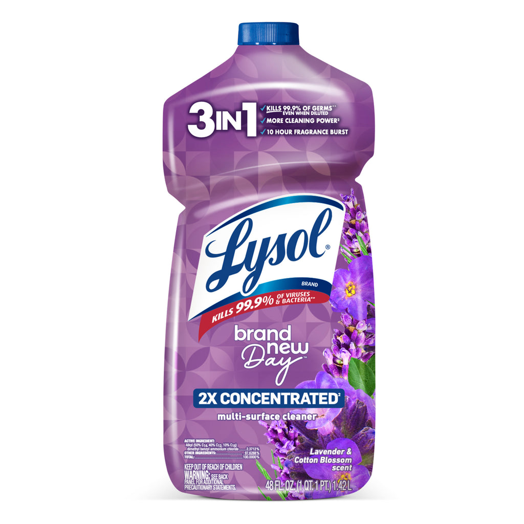Lysol Multi-Surface Cleaner 2X Concentrated, Pourable Brand New Day Lavender & Cotton Blossom, 48 oz