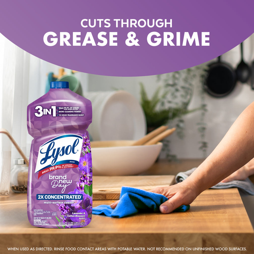 Lysol Multi-Surface Cleaner 2X Concentrated, Pourable Brand New Day Lavender & Cotton Blossom, 48 oz