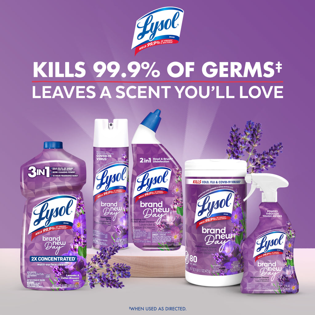 Lysol Multi-Surface Cleaner 2X Concentrated, Pourable Brand New Day Lavender & Cotton Blossom, 48 oz