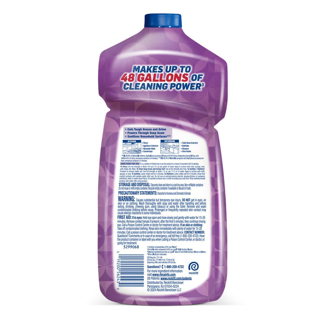 Lysol Multi-Surface Cleaner 2X Concentrated, Pourable Brand New Day Lavender & Cotton Blossom, 48 oz