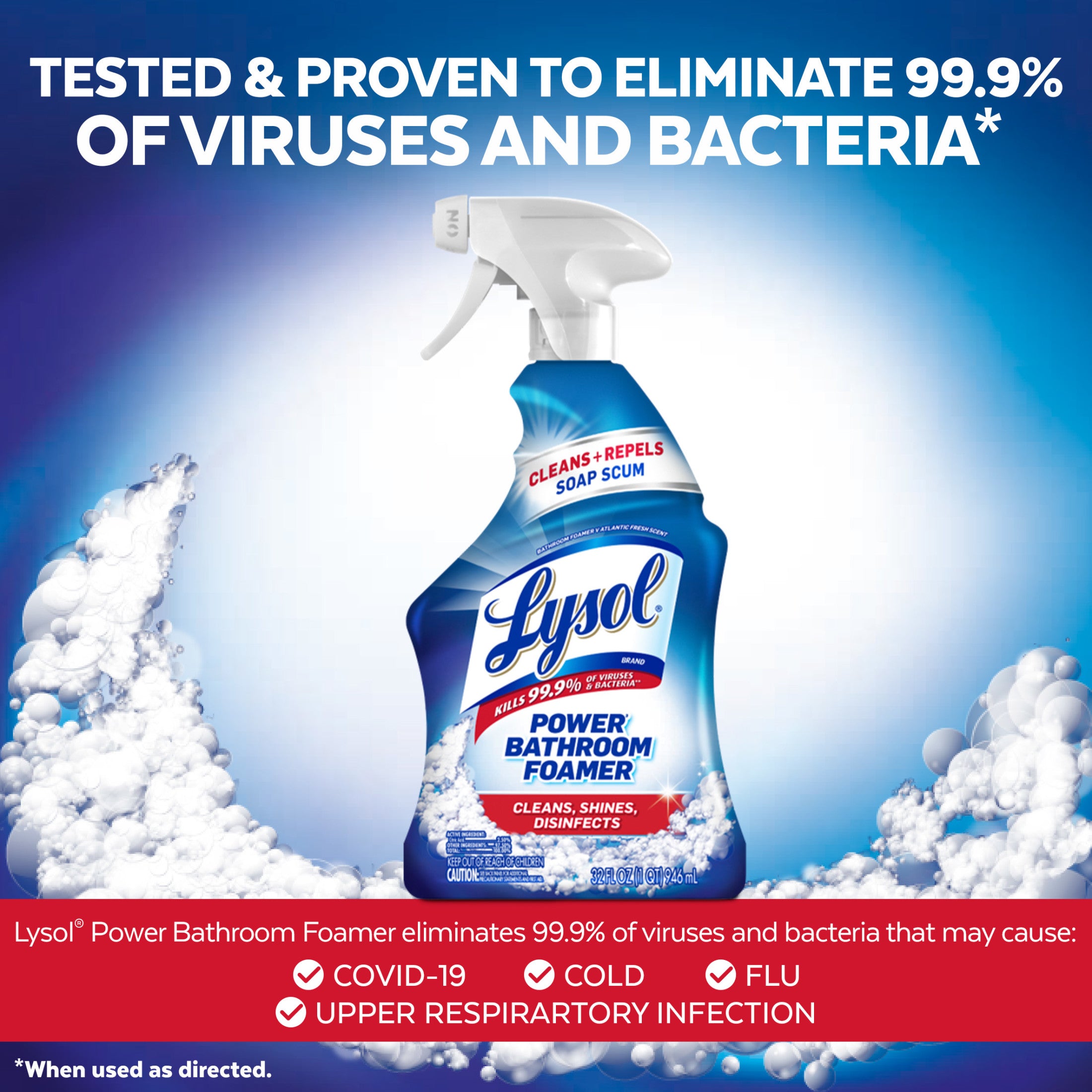 Lysol Power Foaming Cleaning Spray for Bathrooms, Foam Cleaner Bathrooms, Showers, Tubs, 32 fl oz