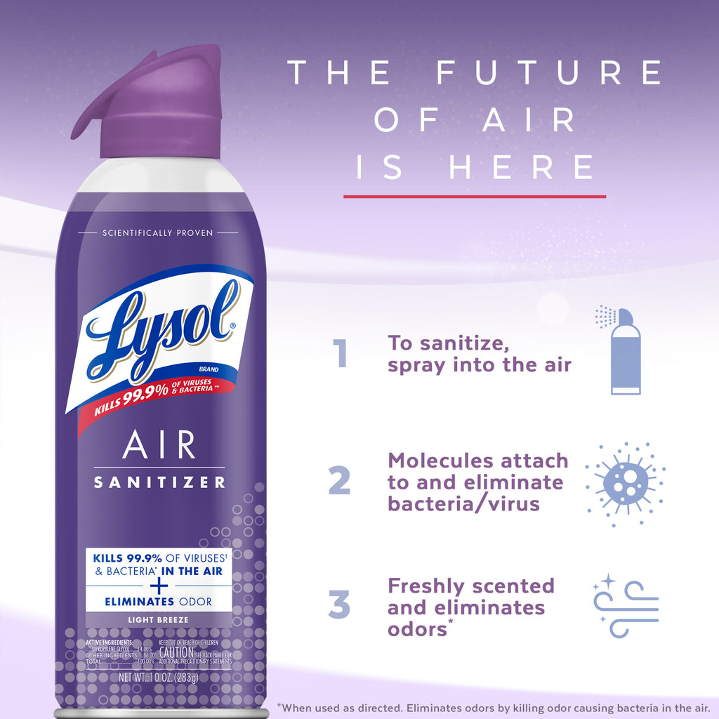 Lysol® Air Sanitizer Spray, For Air Sanitization and Odor Elimination, Light Breeze Scent, 10 Fl. Oz