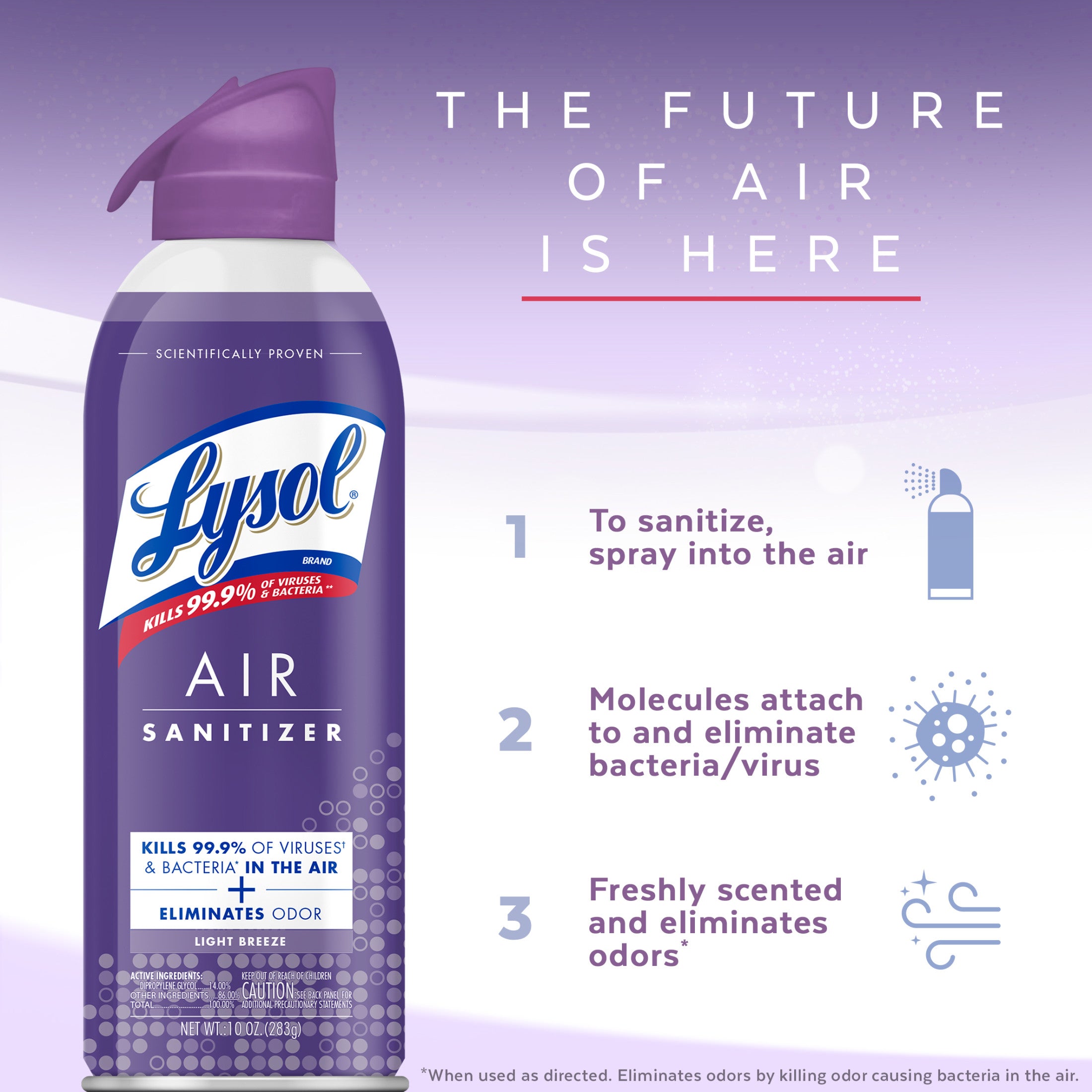 Lysol® Air Sanitizer Spray, For Air Sanitization and Odor Elimination, Light Breeze Scent, 10 Fl. Oz